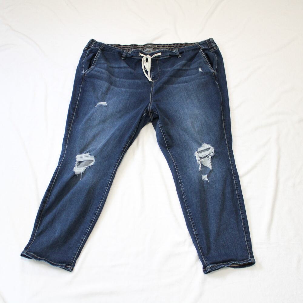 Torrid Blue Jeans Elastic Waist Ripped Knees Size 5R